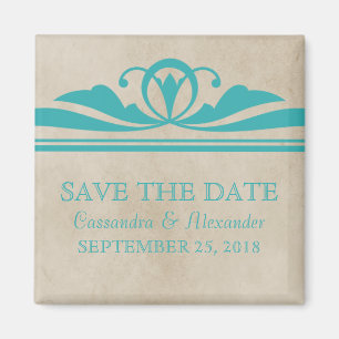 Eleganter Teal Deco Save-the-Date-Magnet Magnet