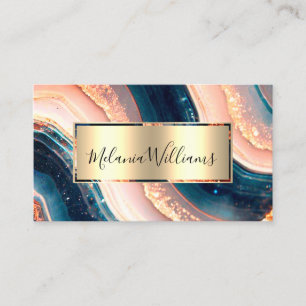 Eleganter Teal-Gold-Marmor-Rosa-Achat-Geoden-QR-Co Visitenkarte