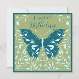 Eleganter Teal-Schmetterling mit Reben Alles Gute  Mitteilungskarte