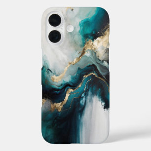 Eleganter Teal Türkis- und Goldmarmorstein iPhone 16 Hülle