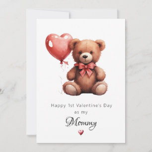 Eleganter Teddybär Froher 1. Valentinstag als m Feiertagskarte