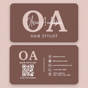 Eleganter Terrakotta-Friseur-QR-Code Visitenkarte