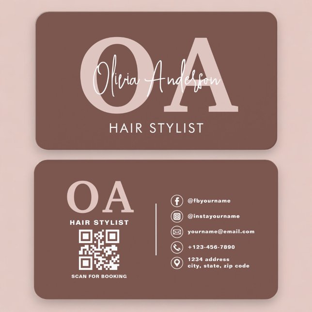 Eleganter Terrakotta-Friseur-QR-Code Visitenkarte (Von Creator hochgeladen)