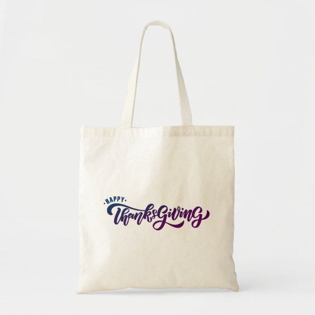 Eleganter Text Happy Thanksgiving Typografie Tragetasche (Vorne)