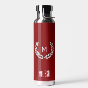 Eleganter Text, Monogramm und silberner Lorbeerkra Trinkflasche