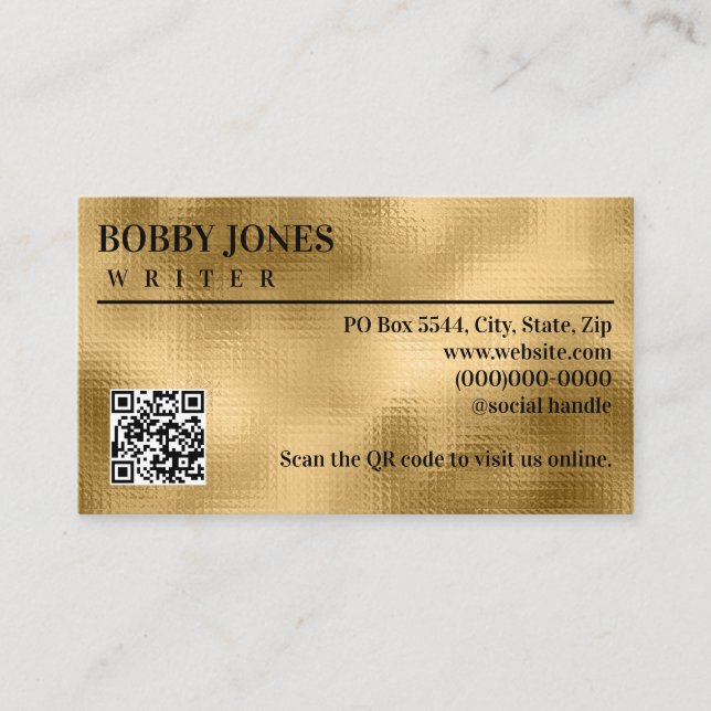 Eleganter Textured Gold Foil Metallic QR Code Visitenkarte (Vorderseite)