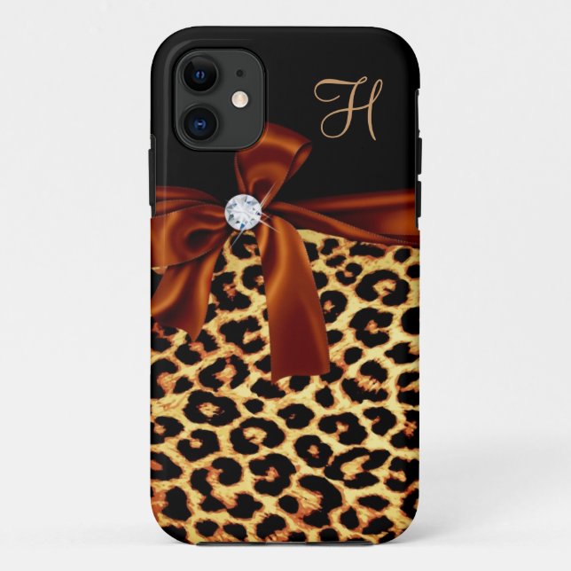 Eleganter Tierdruck-Imitat-Diamant mit Monogramm Case-Mate iPhone Hülle (Rückseite)