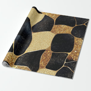 Eleganter Tierdruck mit goldenem und schwarzem Gli Geschenkpapier