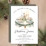 Eleganter Tisch Weihnachts-Abendessen Einladung<br><div class="desc">Unsere Einladung zum Weihnachtsessen beinhaltet einen eleganten Tisch mit Kerzen und grüner Garage mit dem Sprichwort "eat,  drink & be merry" Die Einladung ist einfach und elegant,  mit weißem Hintergrund und schwarzem Text.</div>