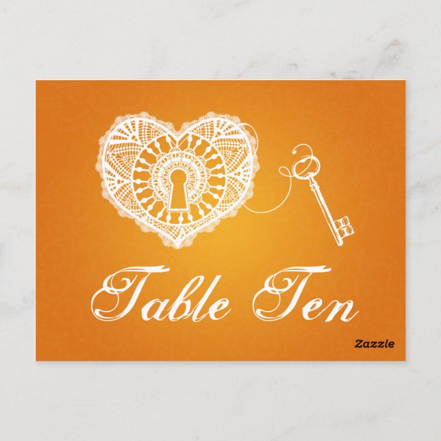 Eleganter Tischnummer-Key für mein Herz Orange Postkarte (Rückseite)