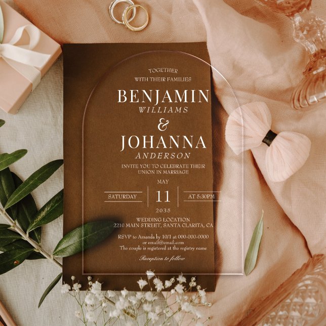 Eleganter transparenter klarer Hochzeitsbogen Acryleinladungen (Elegant Transparent Clear Wedding Arch Acrylic Invitations
)