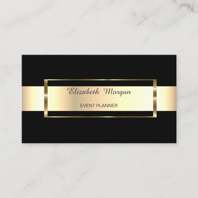 Eleganter, trendiger Black Stripe Gold Rahmen Visitenkarte (Vorderseite)