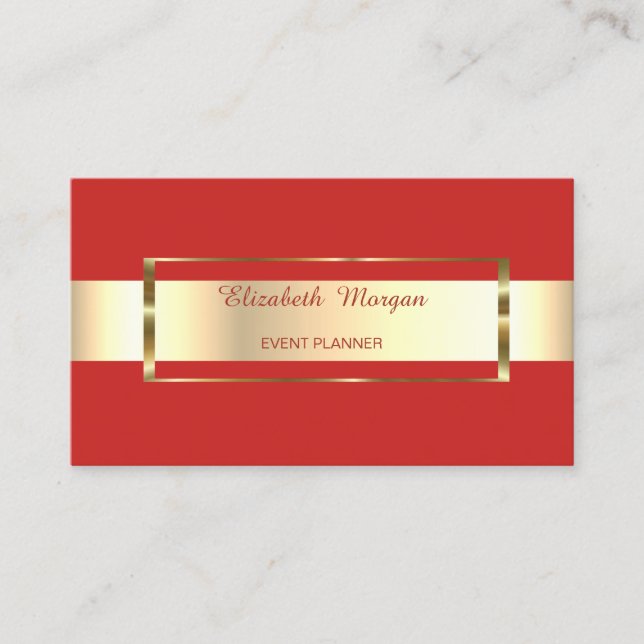 Eleganter, trendiger Roter Streifen Gold Rahmen Visitenkarte (Vorderseite)