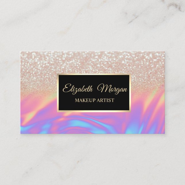 Eleganter Trendy Glitzer Ombre Holographic Frame Visitenkarte (Vorderseite)