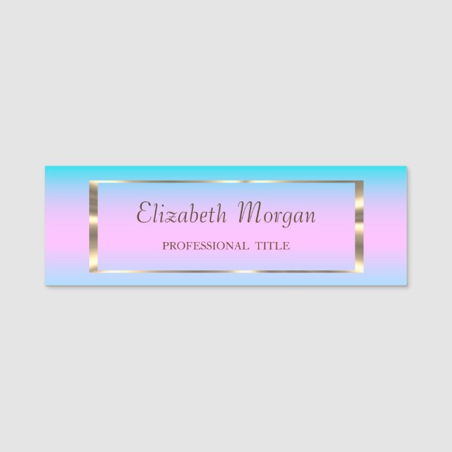 Eleganter Trendy, Gold Frame Holographic Ombre Namensschild (Vorderseite)