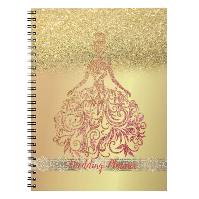 Eleganter trendy Gold Glitzer Bokeh, Kleid, Spitze Notizblock (Vorderseite)