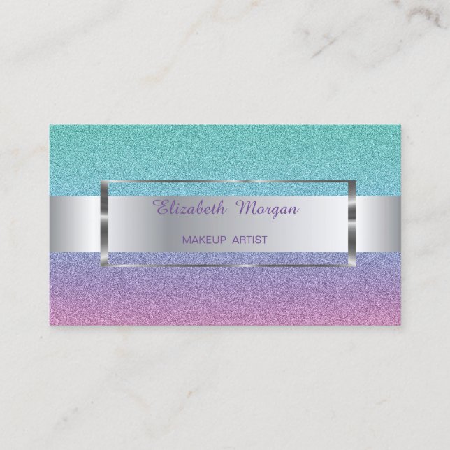 Eleganter Trendy Ombre Glitzer Streifen, Rahmen Visitenkarte (Vorderseite)