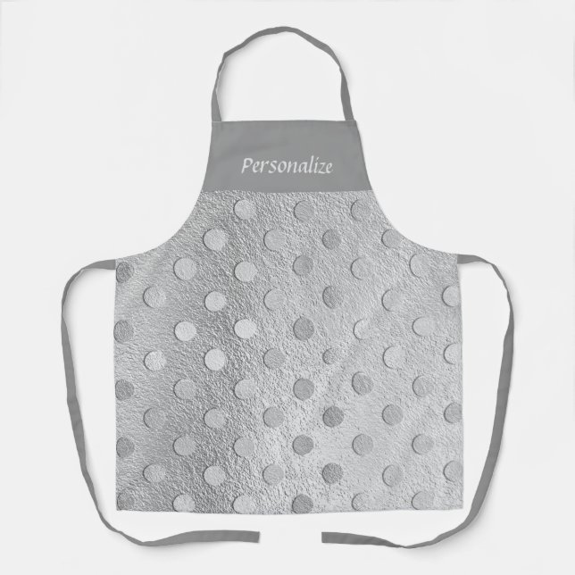 Eleganter trendy Silver Glitzer Polka Dot Pattern Schürze (Vorderseite)