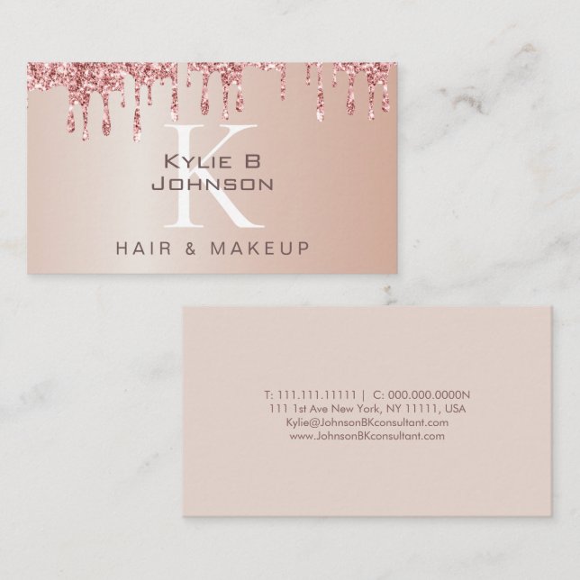 Eleganter Tropfen Glitzer Beauty Mit Monogramm Visitenkarte (Vorne/Hinten)