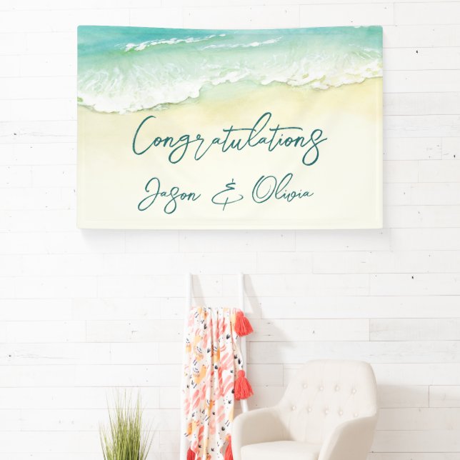 Eleganter Tropical Beach Hochzeit Herzlichen Glück Banner (InSitu)