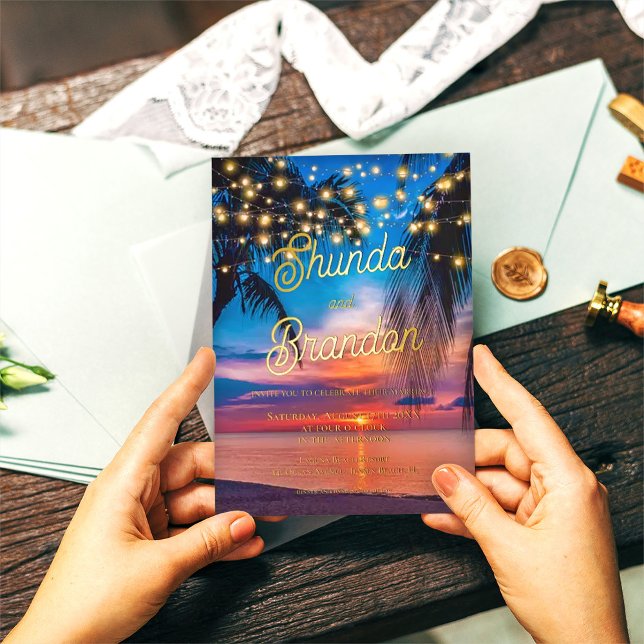 Eleganter Tropical Beach Summer Wedding Real Folieneinladung (Von Creator hochgeladen)