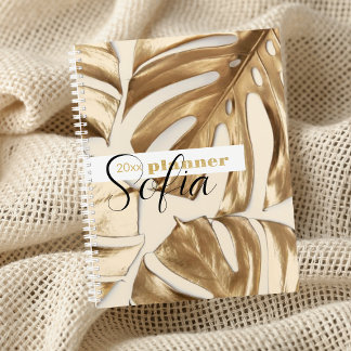 Eleganter Tropical Gold Leaf Name Woche & Monat Planer