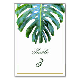 Eleganter Tropical Monstera Leaf Green Gold Beach Tischnummer