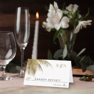 Eleganter Tropical Palm Tree Beach Hochzeit Platzkarte