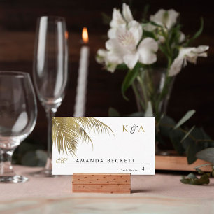 Eleganter Tropical Palm Tree Beach Hochzeit Platzkarte