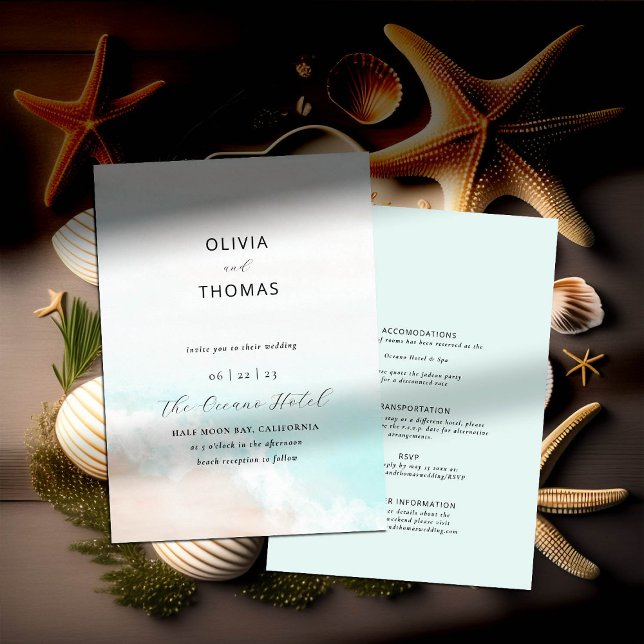 Eleganter Tropical Waves Beach auf einer Hochzeit Einladung (Von Creator hochgeladen)