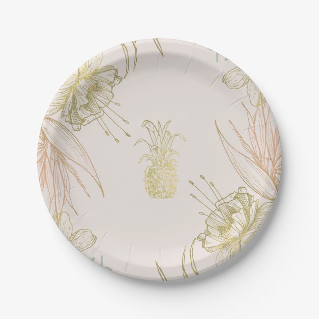 Eleganter Tropischer Botanischer Blumenstrauß Pappteller (Vorderseite)