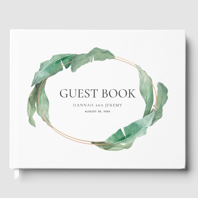 Eleganter tropischer Foliage Oval Rahmen Hochzeit Gästebuch (Vorderseite)