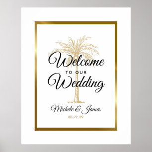 Eleganter tropischer goldener Palmenbaum Hochzeits Poster