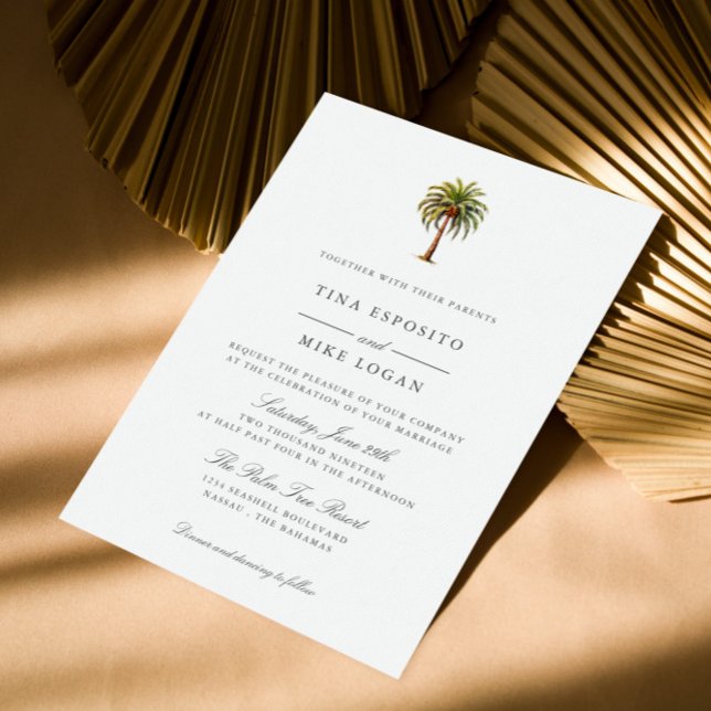 Eleganter tropischer Palmenhain Einladung (Chic Watercolor Palm Tree Wedding Invitations for Your Tropical Beach Celebration)