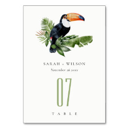 Eleganter tropischer Regenwald Toucan Fauna Hochze Tischnummer