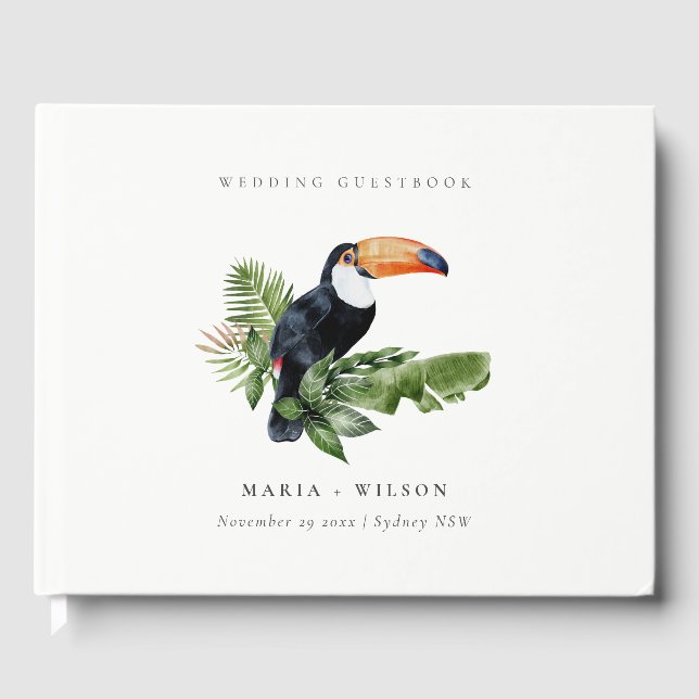 Eleganter tropischer Regenwald Toucan Wedding Gästebuch (Vorderseite)