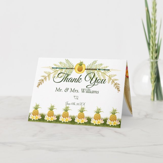 Eleganter tropischer Sommer Hochzeit Vielen Dank Dankeskarte (Vorderseite)