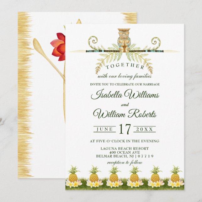 Eleganter tropischer Sommer Wedding Invitvitation Einladung (Vorne/Hinten)