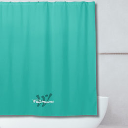 Eleganter Türkis Weiß Teal Monogramm Name Duschvorhang