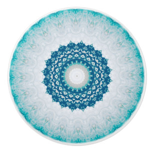 Eleganter Türkisblauer Floraler Mandala Keramikknauf
