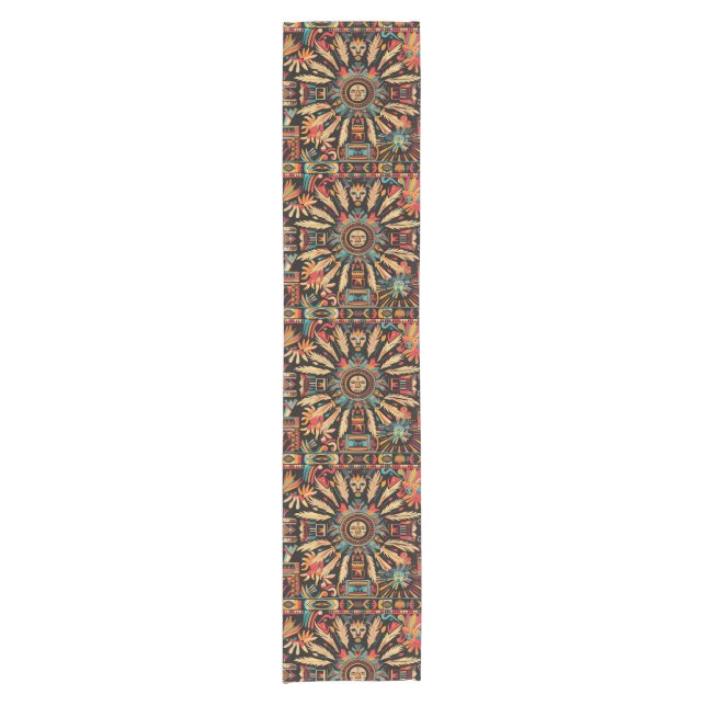 Eleganter türkisfarbener "Aztec Dream" Textile Tab Kurzer Tischläufer (Vorderseite)