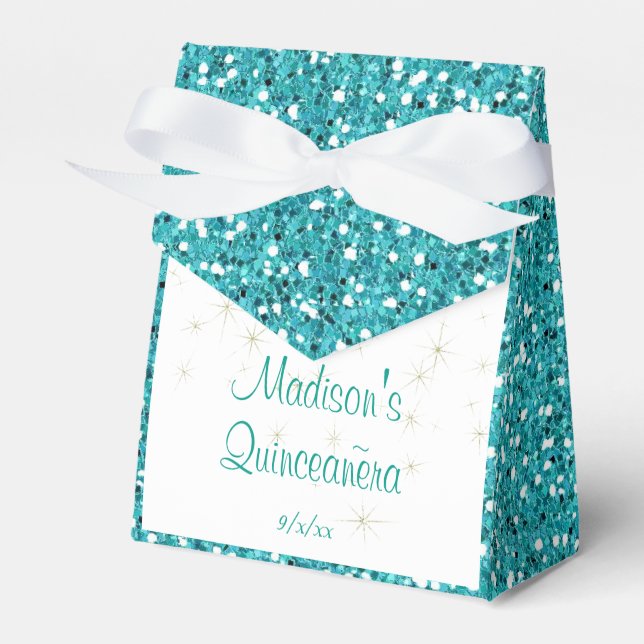 Eleganter türkisfarbener Glitzer, Quinceanera Cust Geschenkschachtel (Vorderseite)