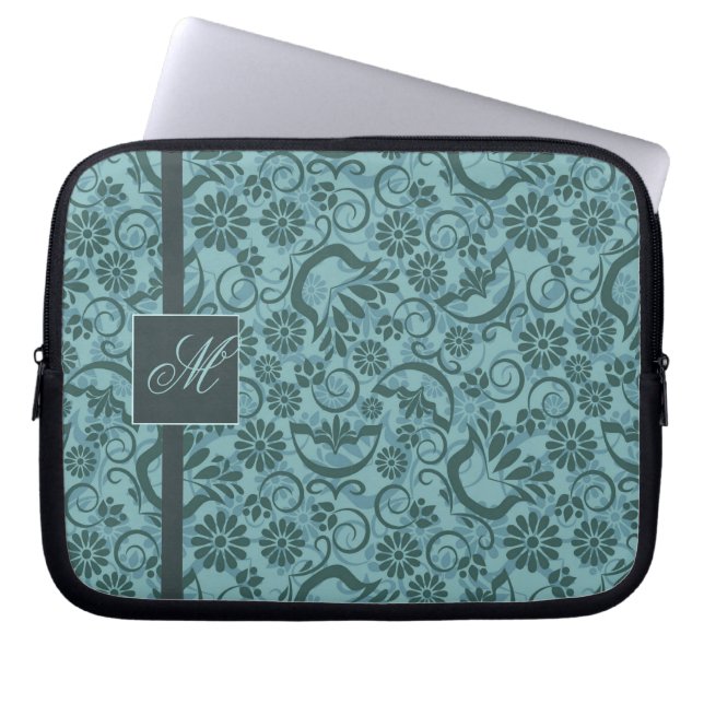 Eleganter türkisfarbener Laptop-Sieb mit Monogramm Laptopschutzhülle (Vorderseite)