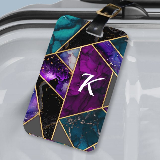 Eleganter türkisfarbener lila Glitzer mädchenhaft Gepäckanhänger (Von Creator hochgeladen)