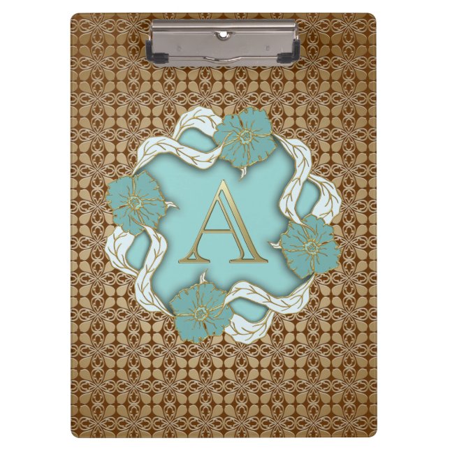 Eleganter, türkisfarbener Monogramm-Brief A Klemmbrett (Vorderseite)