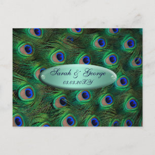 eleganter türkisfarbener Pfau Save the Date Ankündigungspostkarte