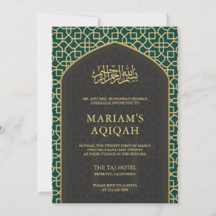 Eleganter Türkisgrau Gold Islamischer Mihrab Aqiqa Einladung