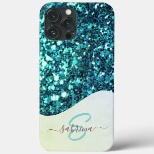 Eleganter Türkisgrüner Tropfenglitter mit monogram Case-Mate iPhone Hülle