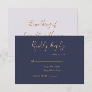 Eleganter Typ dunkelblaue goldene lila Hochzeit rs Einladung