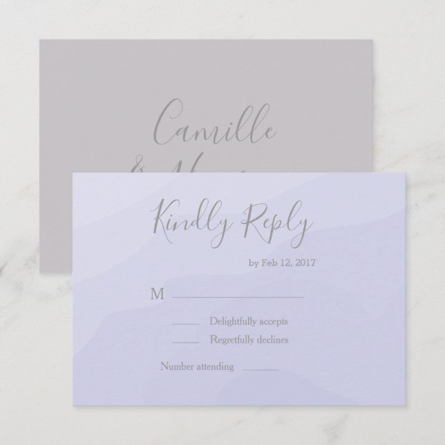 Eleganter Typ lavender Aquarell Hochzeit rsvp Einladung (Vorne/Hinten)
